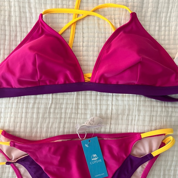 CUPSHE Hot Pink Bikini XL top L bottoms - Picture 4 of 6